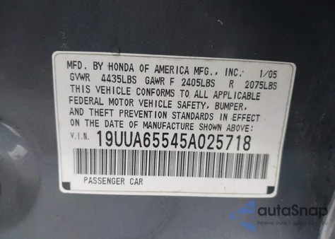 2005 Acura Tl z USA, uszkodzony, nr VIN 19UUA65545A025718